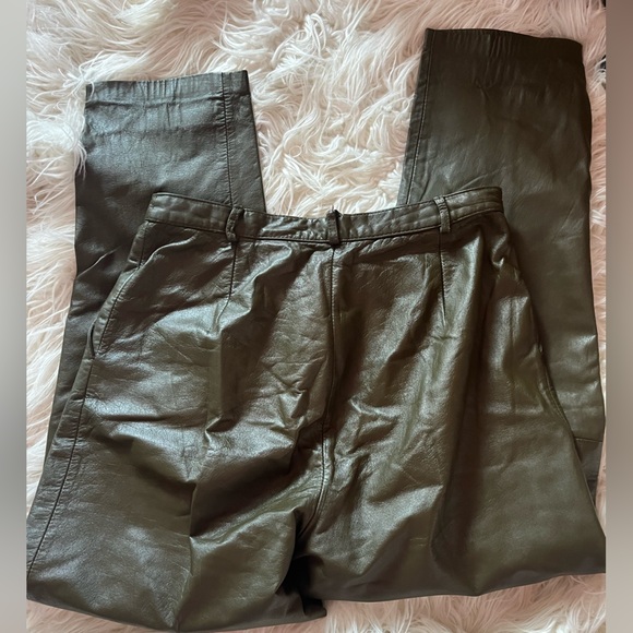Lord & Taylor Vintage Olive Green 100% Leather Pants - Picture 3 of 5